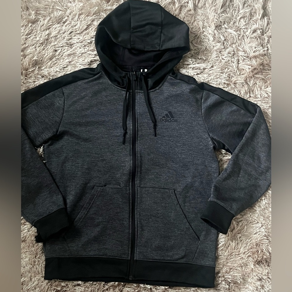 Adidas Men's Black and Gray Zip-Up Sweat Jacket